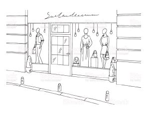 ilustracion de tienda en blanco y negro