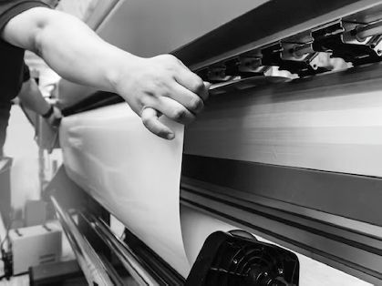 cortando vinilos de la impresora en blanco y negro 